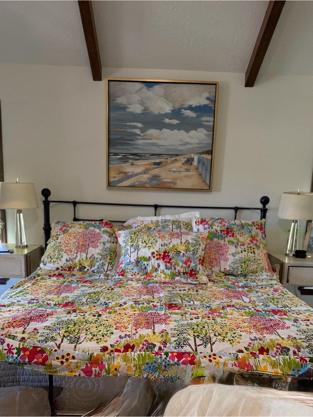 Pottery Barn Multicolor Floral Tree Quilt Set